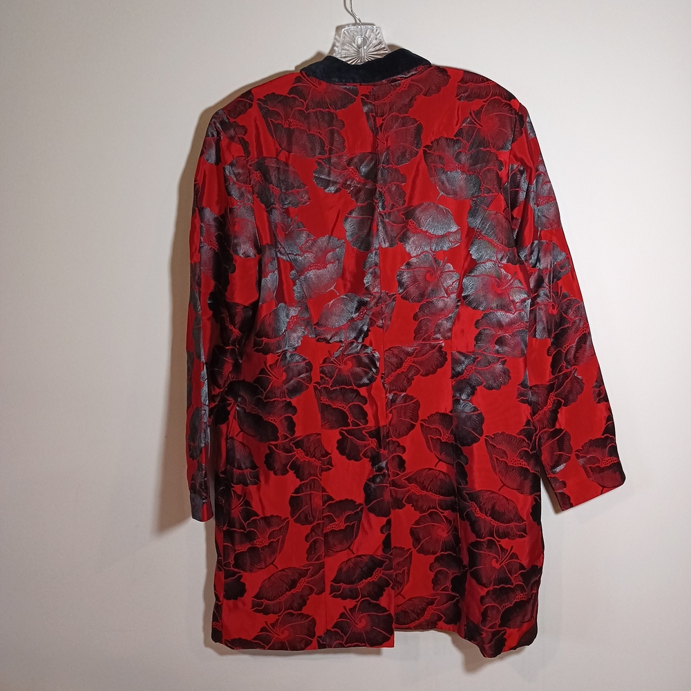 Newport News Vintage Floral Red and Black Women's Blazer Smoking Jacket Size XL - Picture 2 of 8